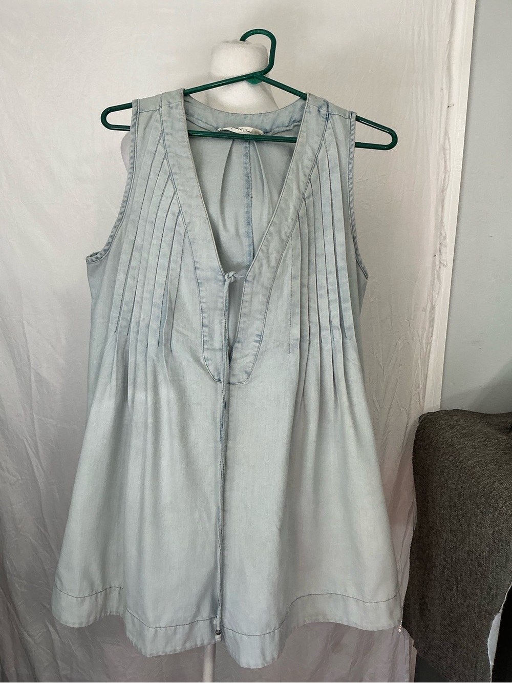Light Blue Sleeveless Pintuck romper- Women